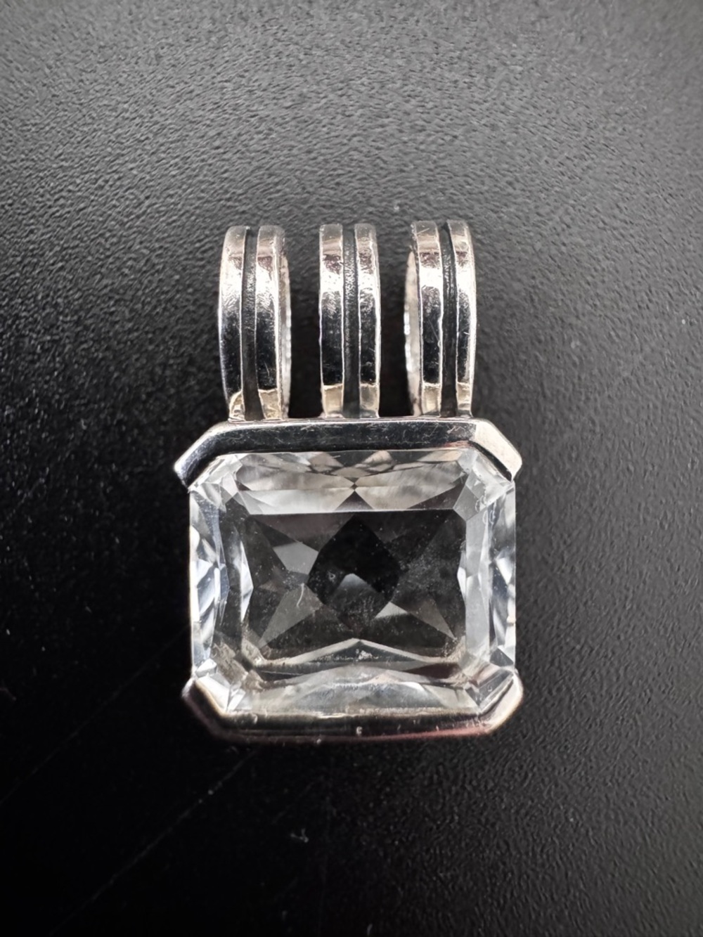 Vintage 925 LT Sterling Silver Pendant Thailand Clear Gemstone Charm